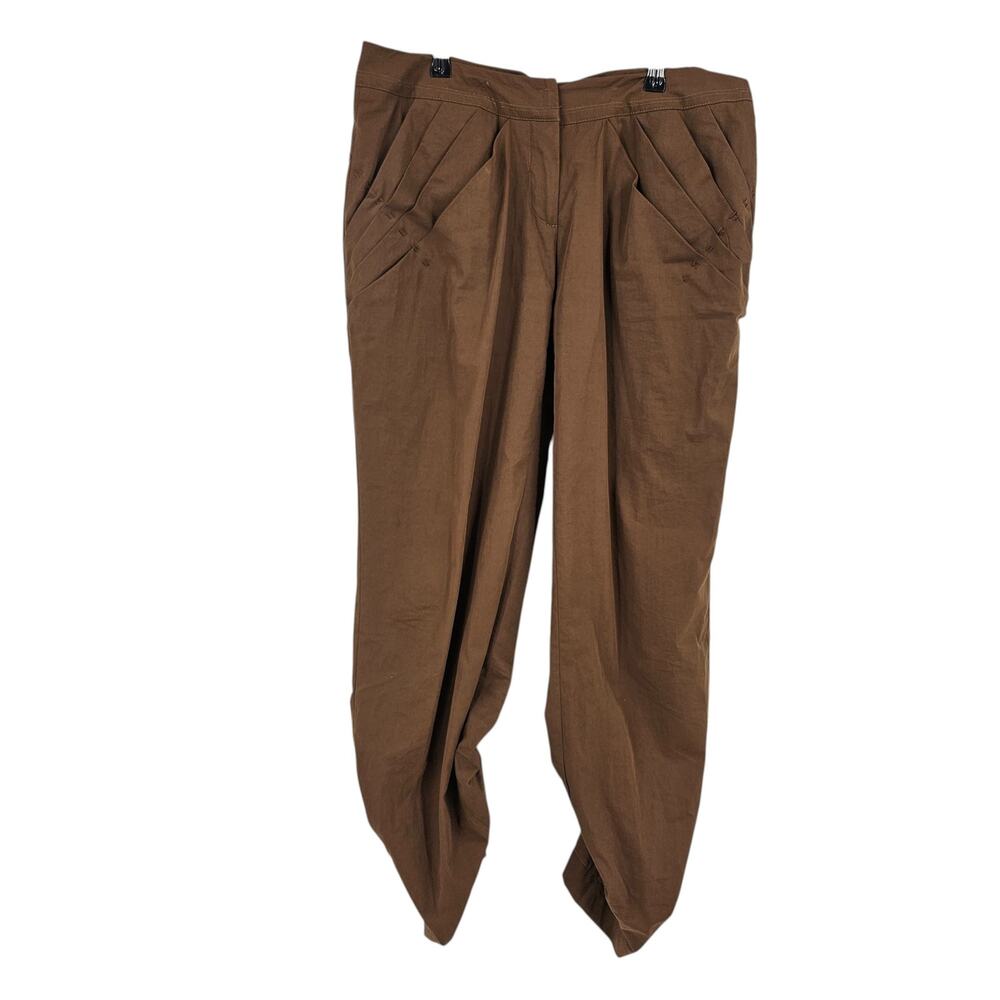 Malloni Trousers Pants Brown Pleated Ruched High Waisted Straight Crop Sz US 10